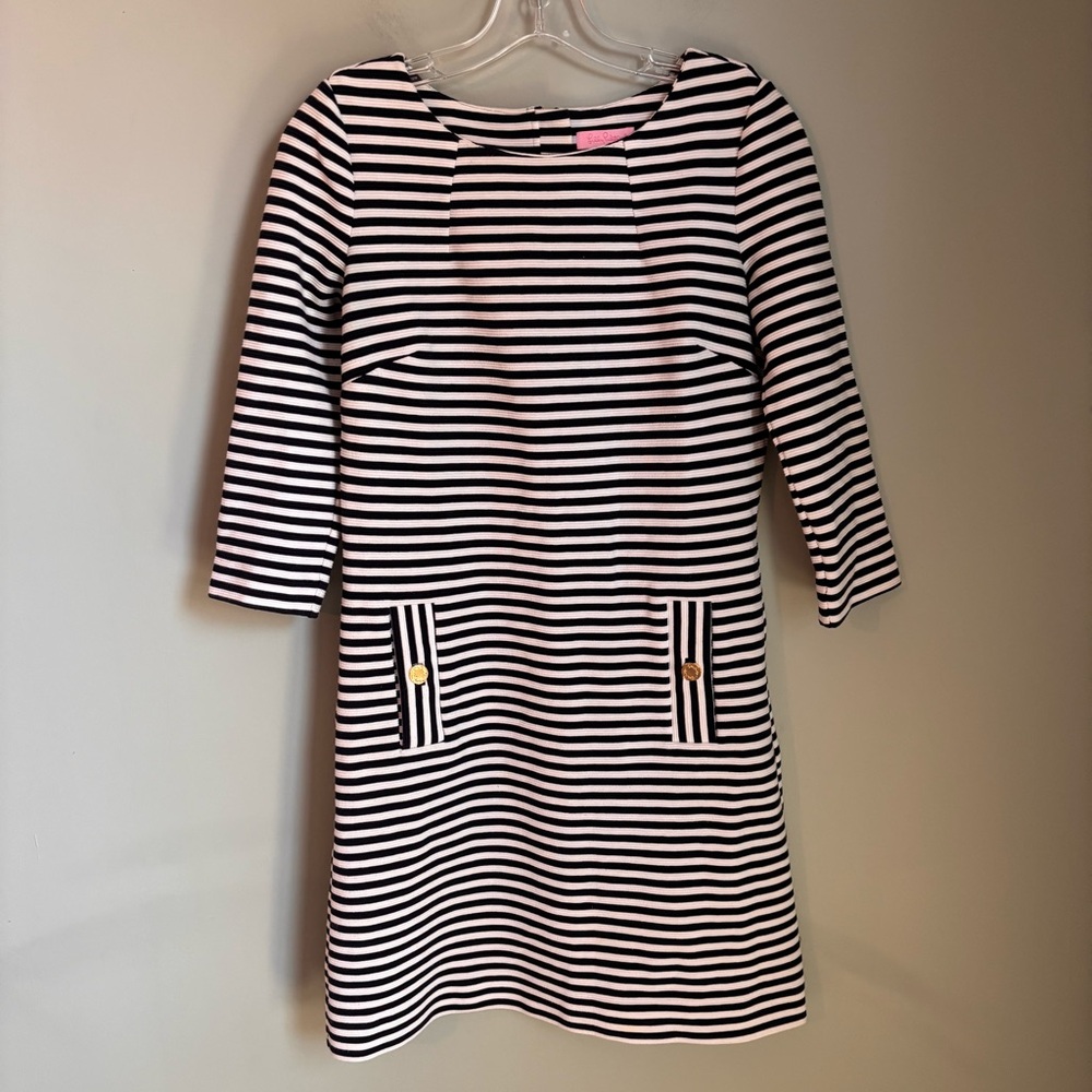 Lilly Pulitzer Charlene Navy Stripe Dress EUC